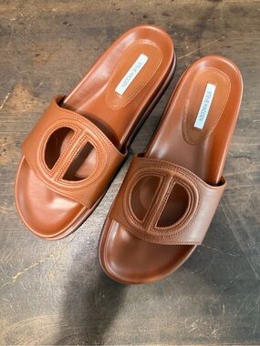 Steve Madden Cognac Leather Slide Sandals-Size 9
